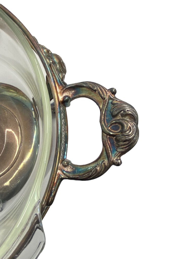 Vintage Silver Plated Three Footed Chafing Casserole Warmer 3 Quart Glass Dish