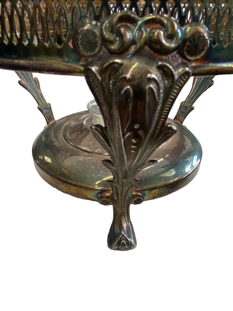 Vintage Silver Plated Three Footed Chafing Casserole Warmer 3 Quart Glass Dish