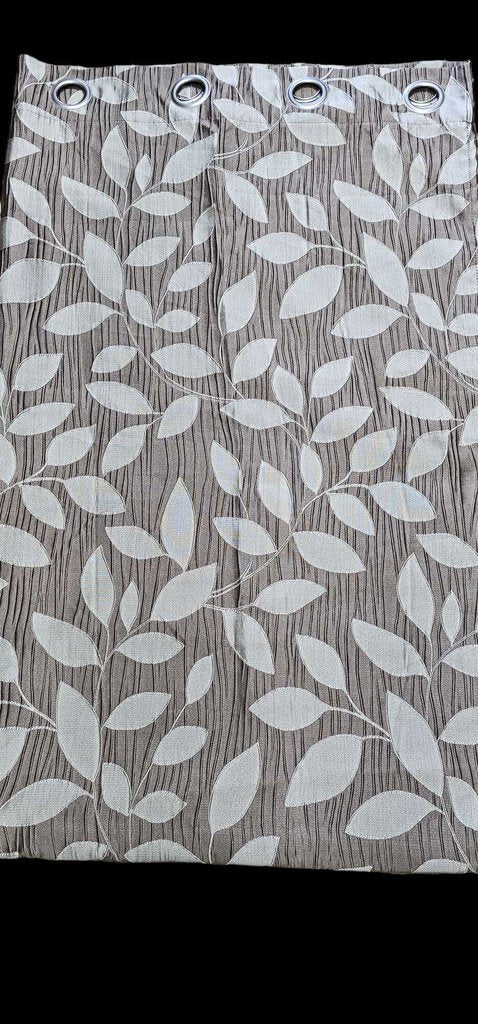 Set of Two (2) Grommet Window Curtain Panels Leaf Taupe Beige 52" x 84"