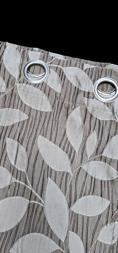 Set of Two (2) Grommet Window Curtain Panels Leaf Taupe Beige 52" x 84"