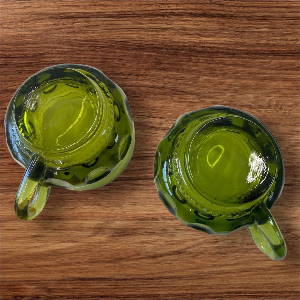 Vintage Indiana glass Kings crown Thumbprint Green Luncheon Set 2 plates With Cups