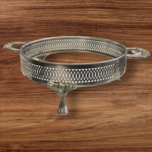 Vintage Silver Pie Plate Cradle Casserole Dish Stand Footed Plant Stand