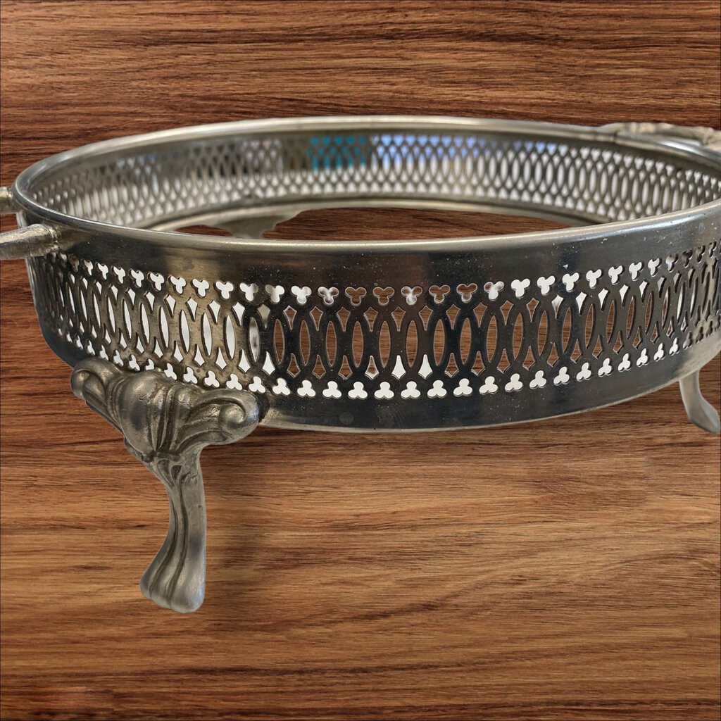 Vintage Silver Pie Plate Cradle Casserole Dish Stand Footed Plant Stand