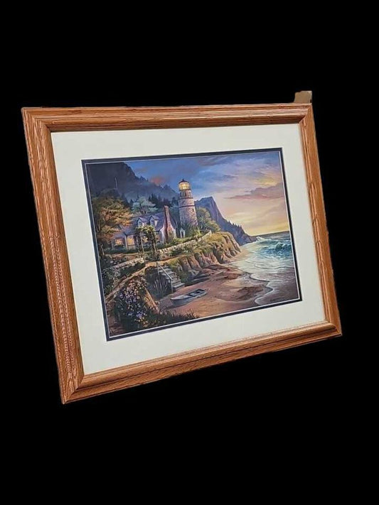Lighting the Way by Michael Humphries Seaside Lighthouse Framed Print