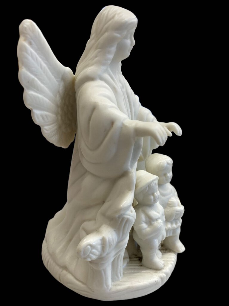 Guardian Angel Over Children Statue Figurine Ceramic White