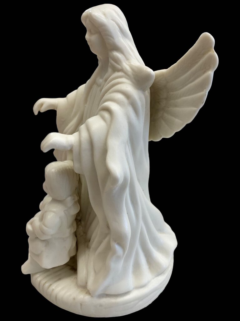 Guardian Angel Over Children Statue Figurine Ceramic White