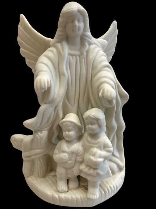 Guardian Angel Over Children Statue Figurine Ceramic White