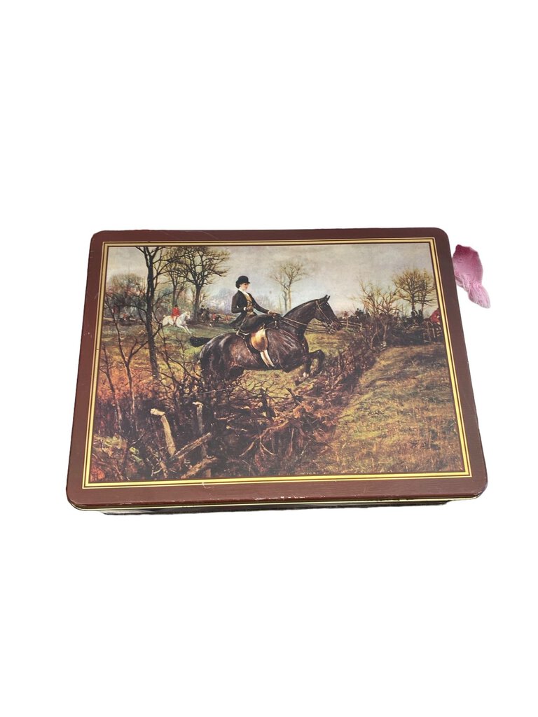 Warner Lauren Vintage Victorian Equestrian Hunting Hinged Tin Metal Box England