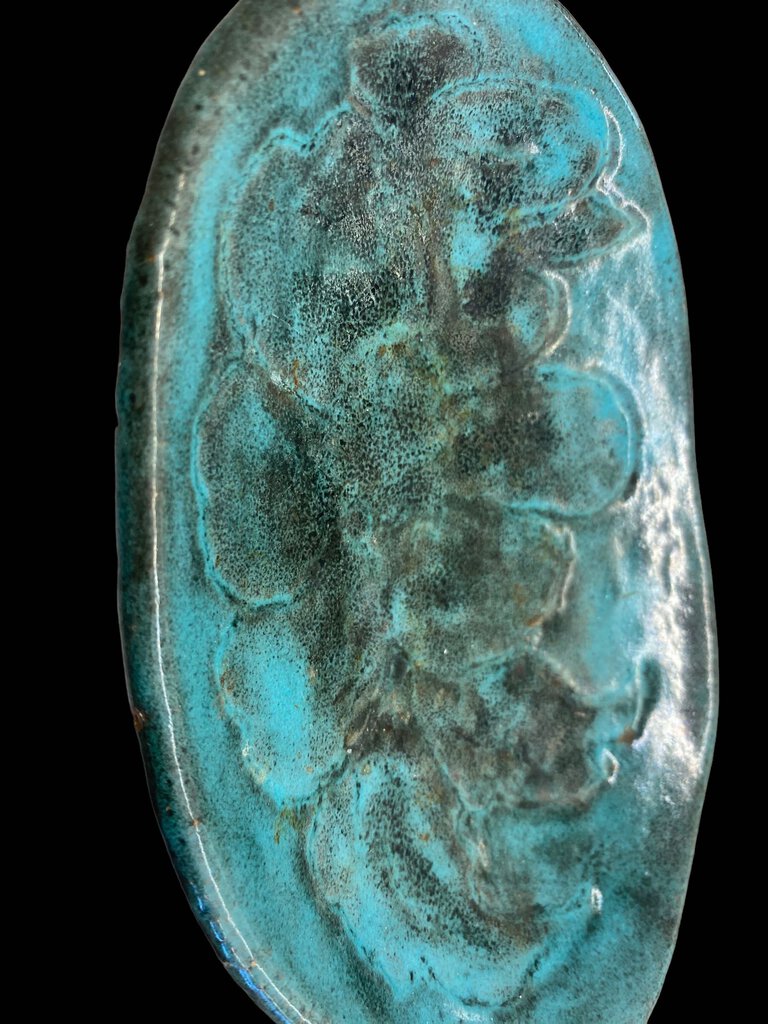 Turquois Clay Art Pottery Dish Handmade Painted Trinket Box Teal Aqua