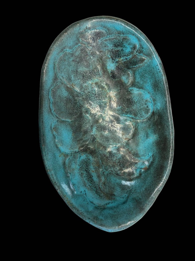 Turquois Clay Art Pottery Dish Handmade Painted Trinket Box Teal Aqua
