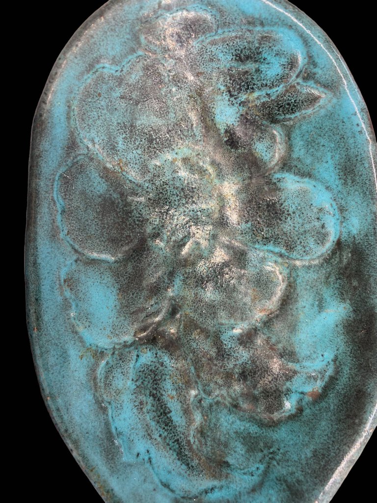 Turquois Clay Art Pottery Dish Handmade Painted Trinket Box Teal Aqua