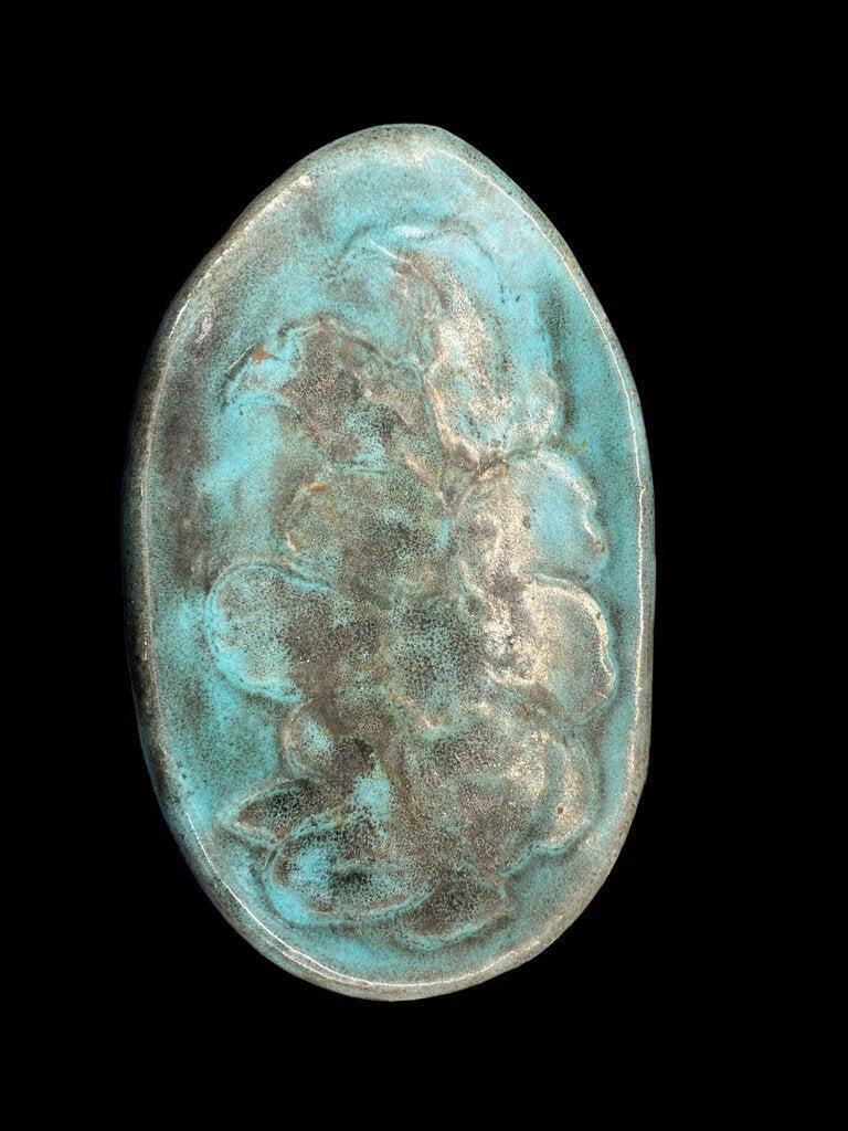 Turquois Clay Art Pottery Dish Handmade Painted Trinket Box Teal Aqua