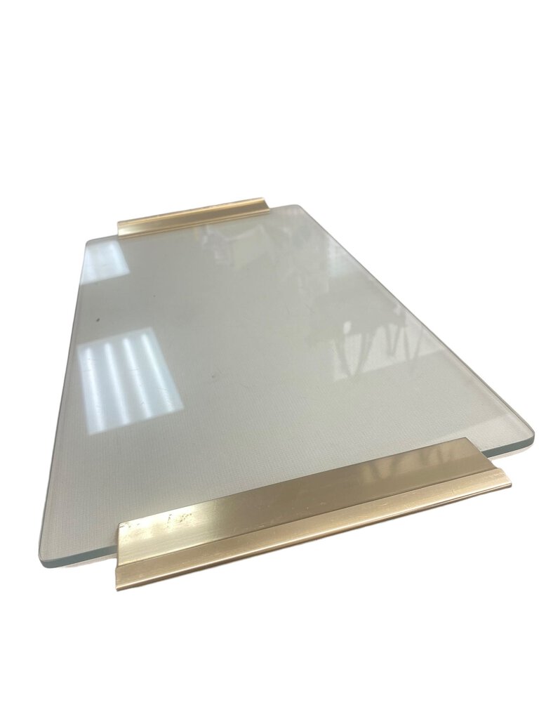 Large Glass Serving Tray Cutting Board Gold Handles