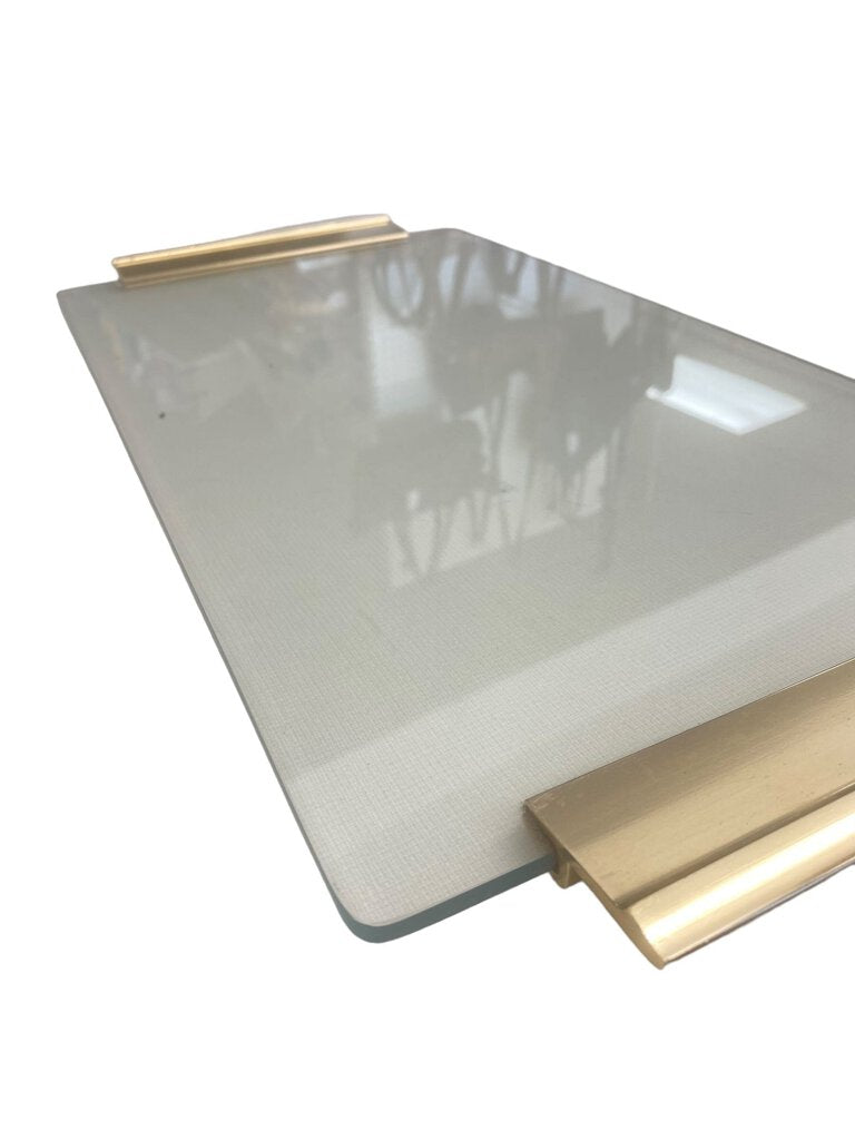Large Glass Serving Tray Cutting Board Gold Handles
