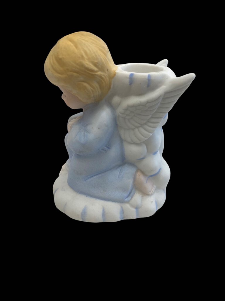 Vintage Ceramic Blue Boy Kneeling Prayer Praying Angel Taper Candle Holder