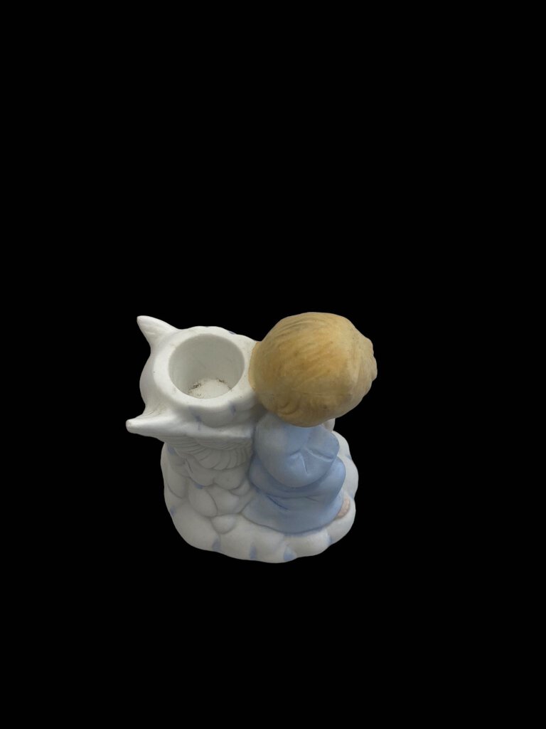 Vintage Ceramic Blue Boy Kneeling Prayer Praying Angel Taper Candle Holder