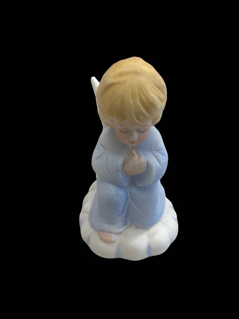 Vintage Ceramic Blue Boy Kneeling Prayer Praying Angel Taper Candle Holder
