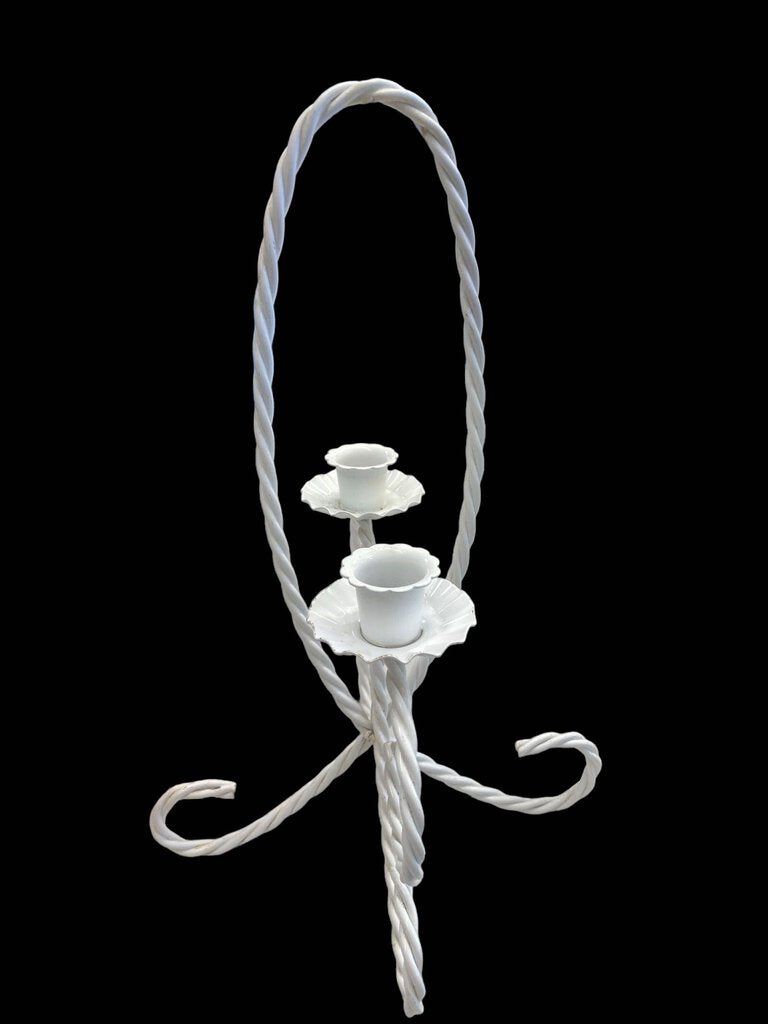 Vintage White Metal Twisted Rope Design Double Candle Holder