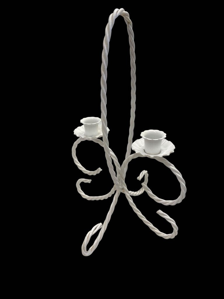 Vintage White Metal Twisted Rope Design Double Candle Holder