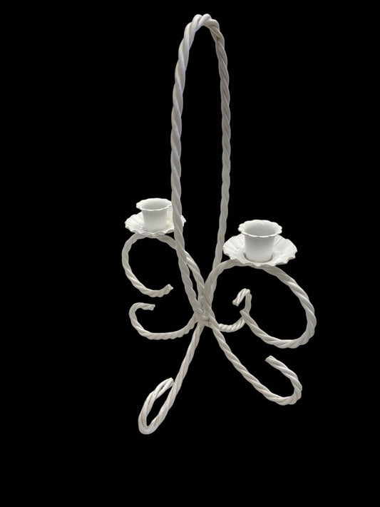 Vintage White Metal Twisted Rope Design Double Candle Holder