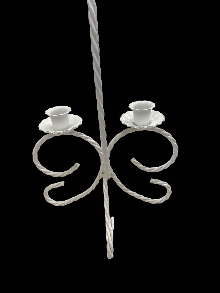 Vintage White Metal Twisted Rope Design Double Candle Holder