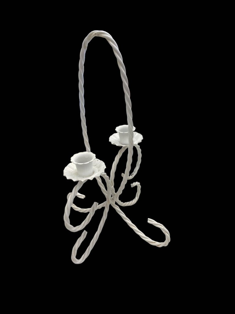 Vintage White Metal Twisted Rope Design Double Candle Holder