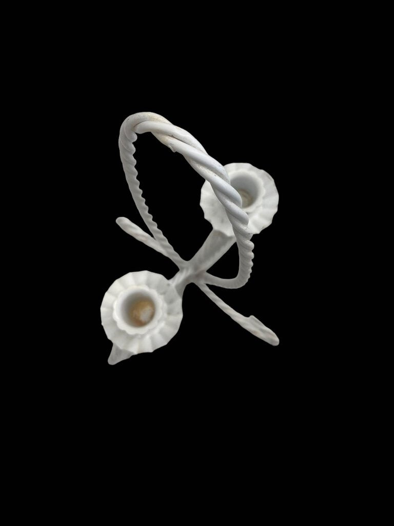 Vintage White Metal Twisted Rope Design Double Candle Holder