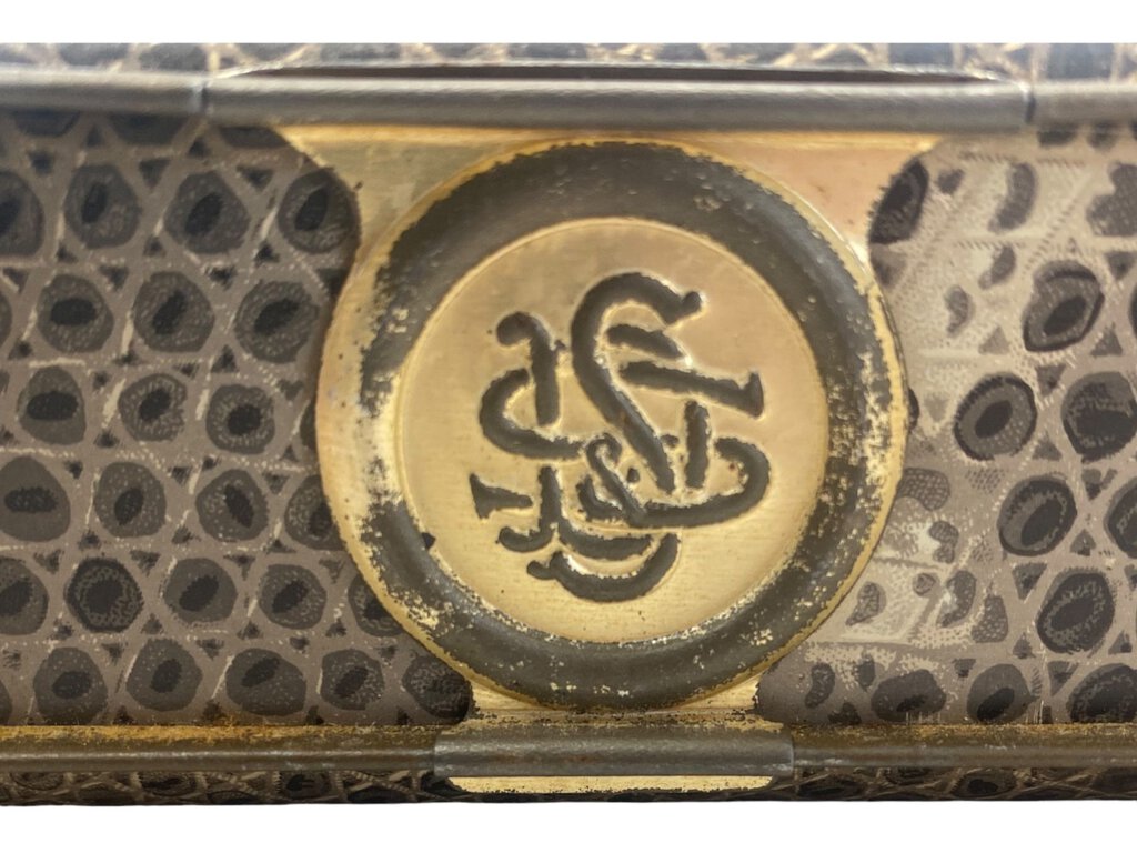 Victorian Tin Candy Box Latch Portrait Snakeskin Pattern 1800s Trinket Candy