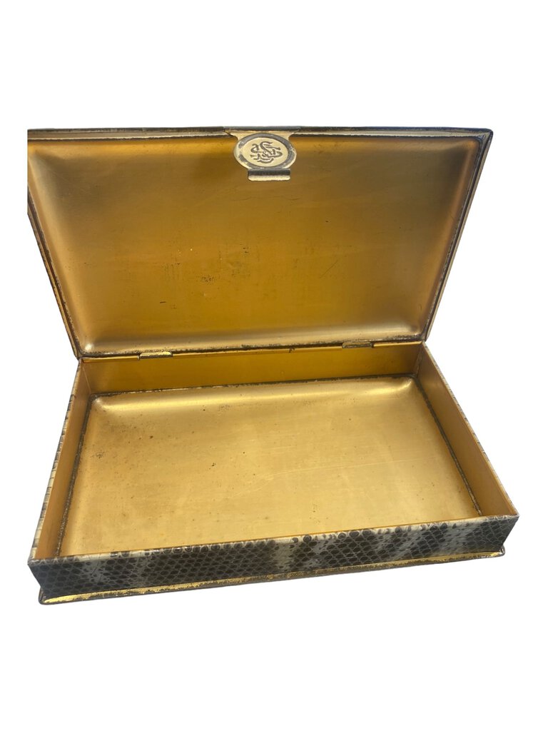 Victorian Tin Candy Box Latch Portrait Snakeskin Pattern 1800s Trinket Candy