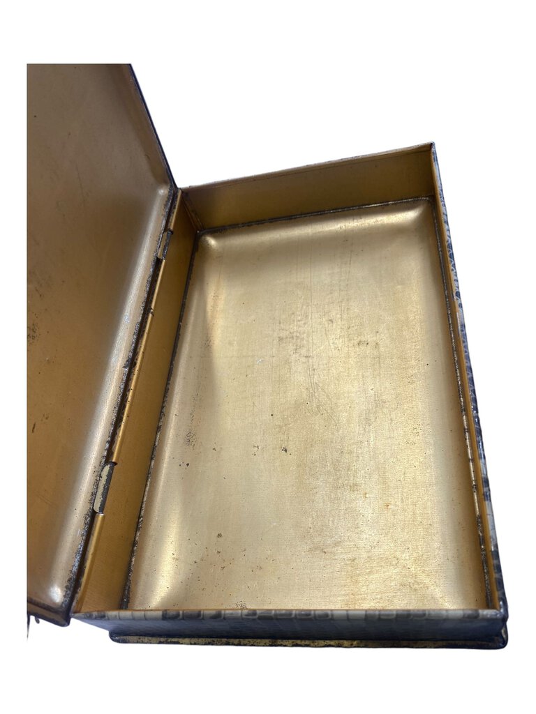 Victorian Tin Candy Box Latch Portrait Snakeskin Pattern 1800s Trinket Candy