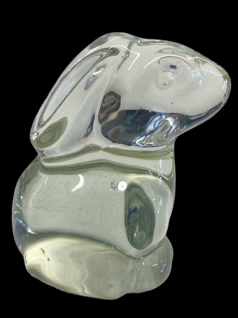 Vintage Glass Rabbit Paperweight Bunny Clear Glass Art 3 in Tall