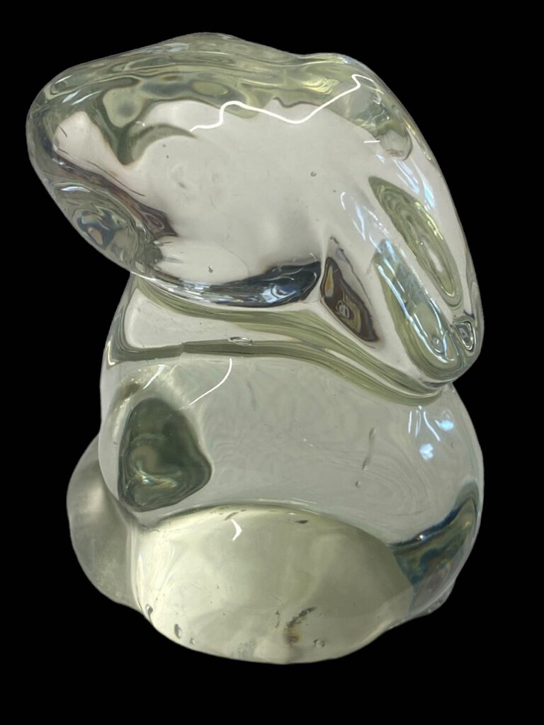 Vintage Glass Rabbit Paperweight Bunny Clear Glass Art 3 in Tall