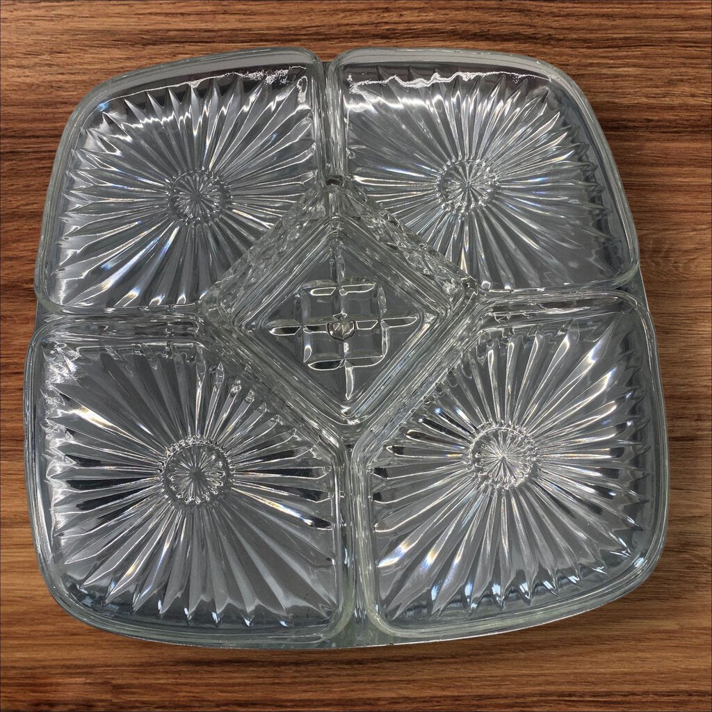 Mid Century Vintage 50's Milbern Kromex Glass Lazy Susan Relish Tray Spins
