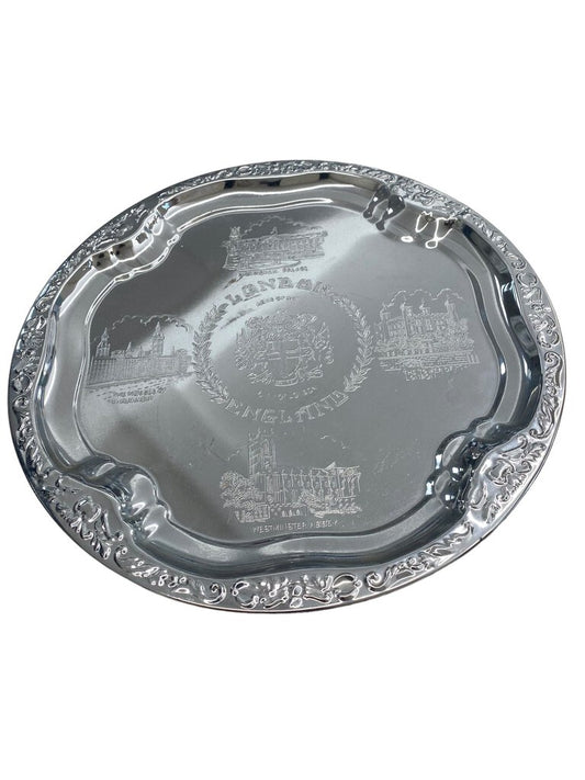 London England Souvenir Silver Tray House of Parliament Westminster Abbey Tower