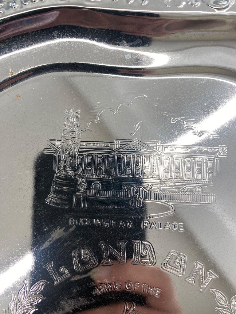 London England Souvenir Silver Tray House of Parliament Westminster Abbey Tower