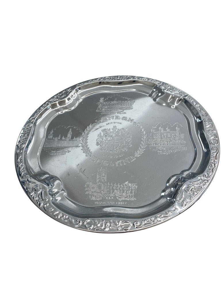 London England Souvenir Silver Tray House of Parliament Westminster Abbey Tower