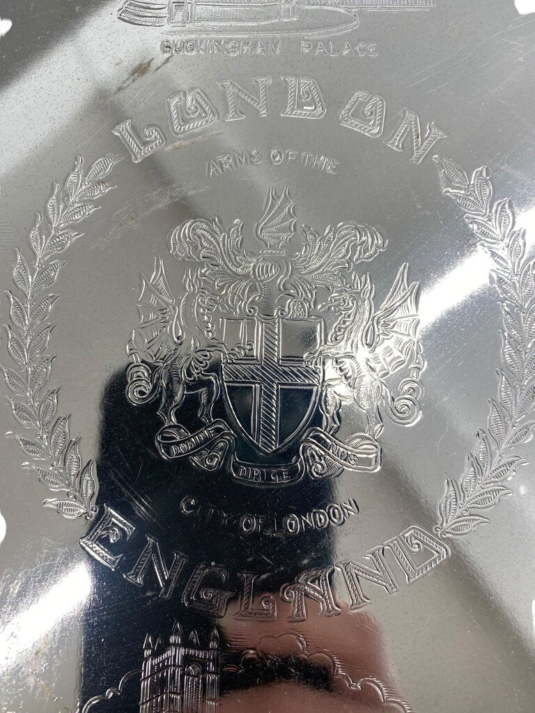 London England Souvenir Silver Tray House of Parliament Westminster Abbey Tower