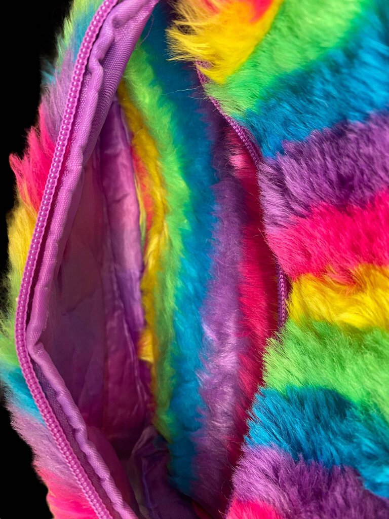 Fuzzy Rainbow Backpack School Book Bag Faux Fur Wonder Nation Purple Two Strap