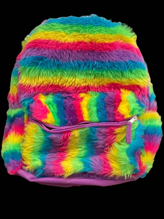 Fuzzy Rainbow Backpack School Book Bag Faux Fur Wonder Nation Purple Two Strap