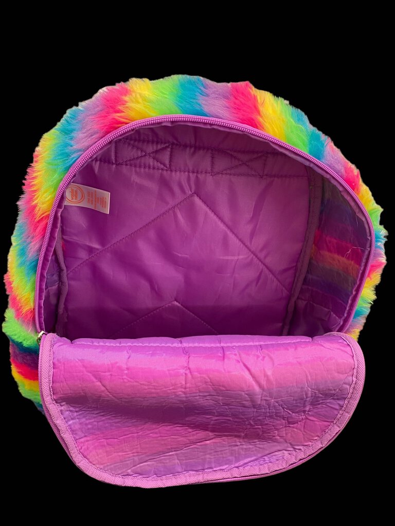 Fuzzy Rainbow Backpack School Book Bag Faux Fur Wonder Nation Purple Two Strap