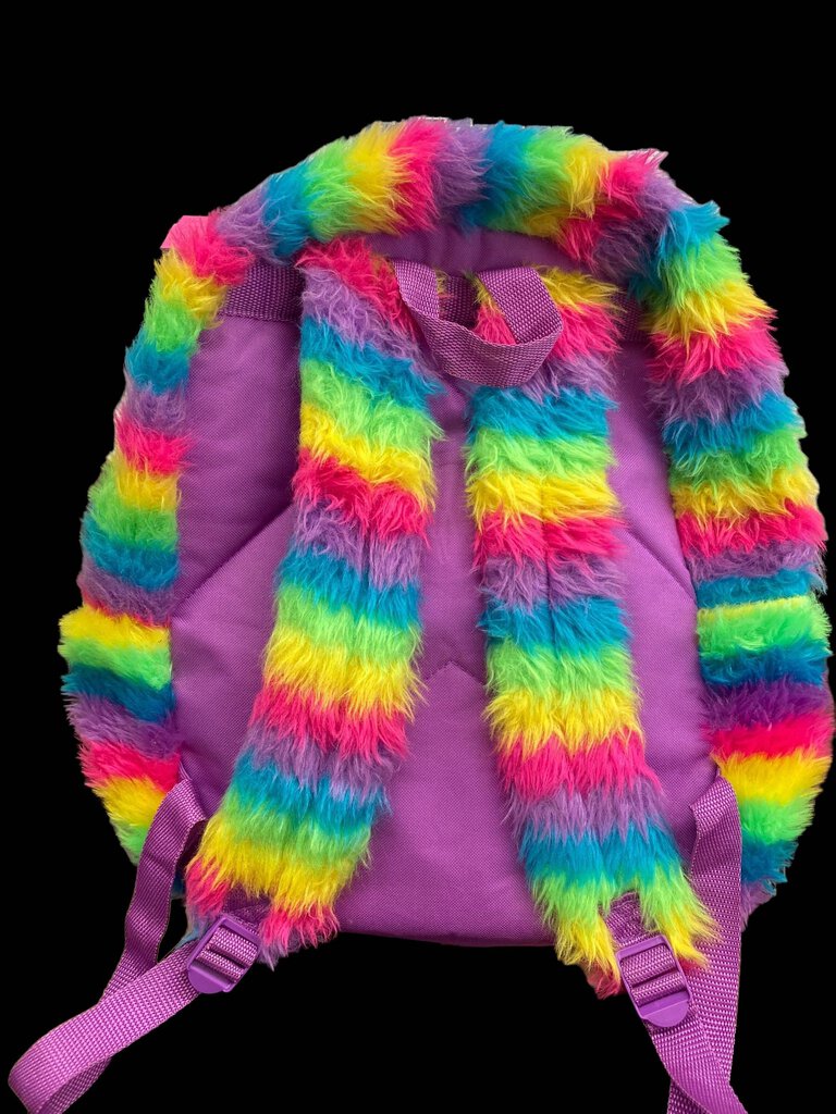 Fuzzy Rainbow Backpack School Book Bag Faux Fur Wonder Nation Purple Two Strap