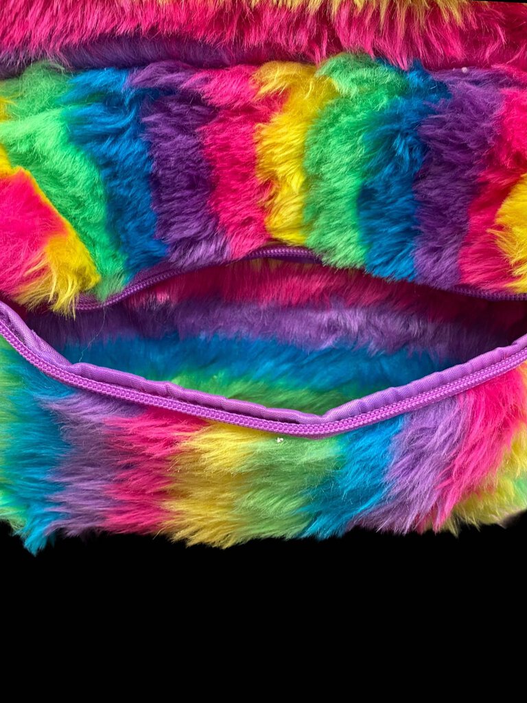 Fuzzy Rainbow Backpack School Book Bag Faux Fur Wonder Nation Purple Two Strap