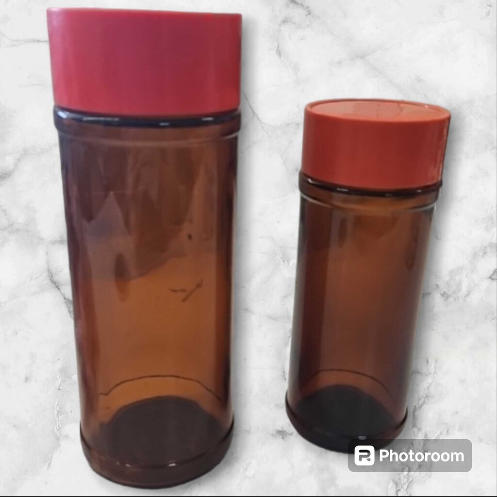 Set of 2 Amber Glass Spice Jars