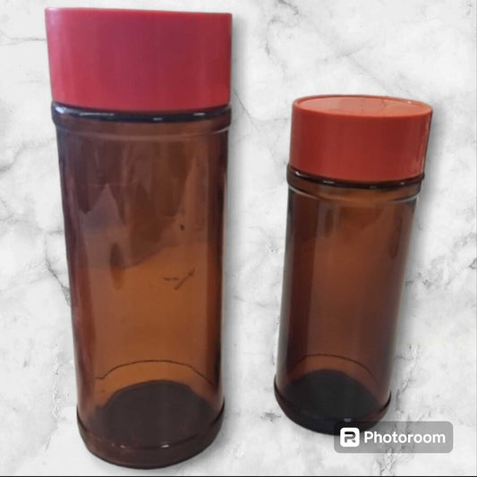 Set of 2 Amber Glass Spice Jars