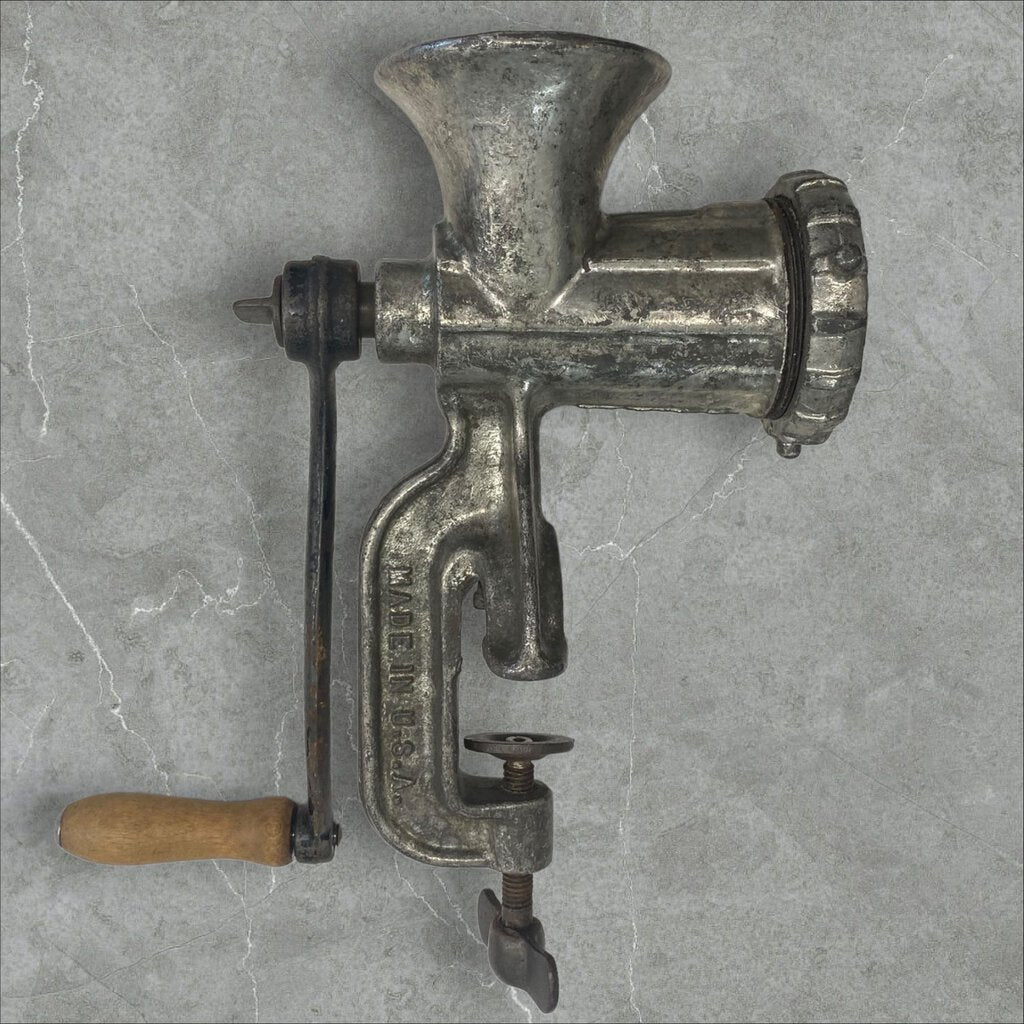 Vintage Keystone #50 Metal Meat Grinder Hand Crank Wood Handle