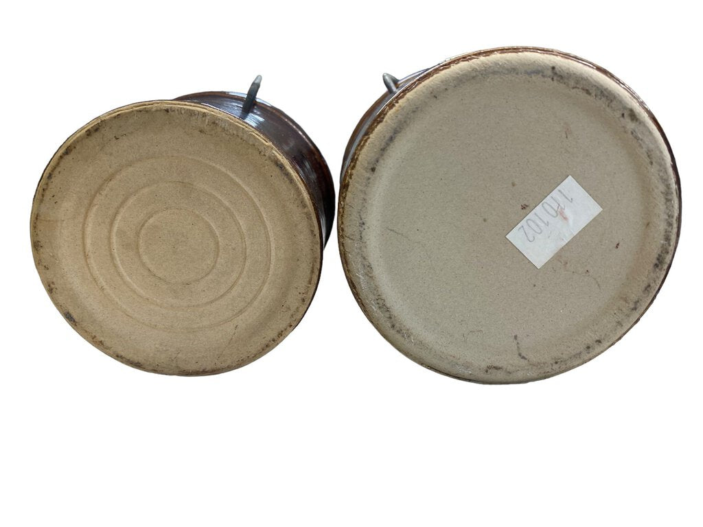 Two Vintage Brown Stoneware Cheese Crocks