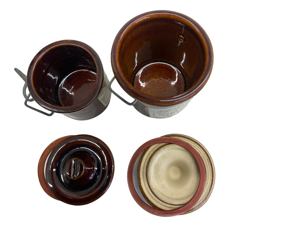 Two Vintage Brown Stoneware Cheese Crocks