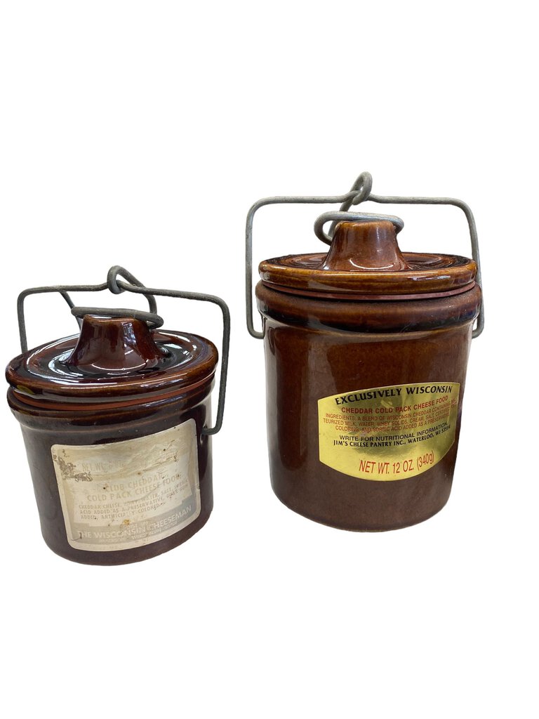 Two Vintage Brown Stoneware Cheese Crocks