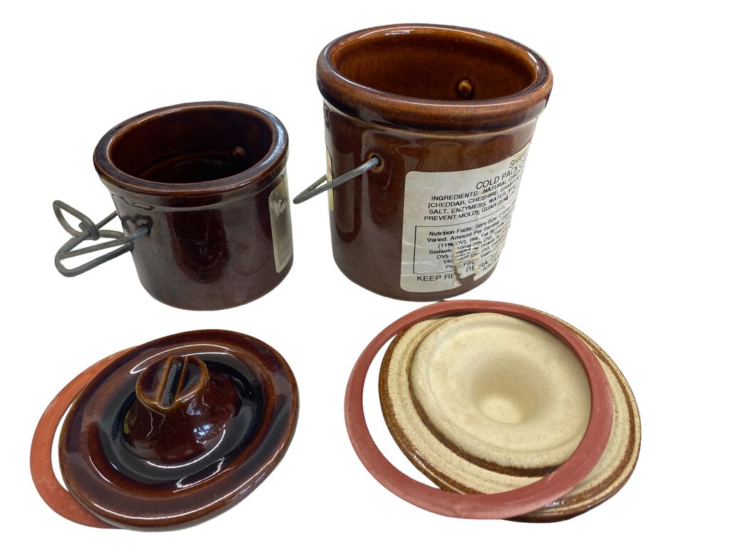 Two Vintage Brown Stoneware Cheese Crocks