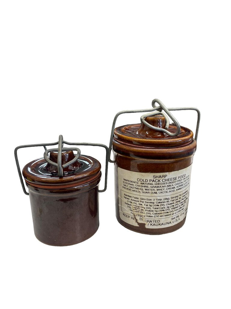 Two Vintage Brown Stoneware Cheese Crocks
